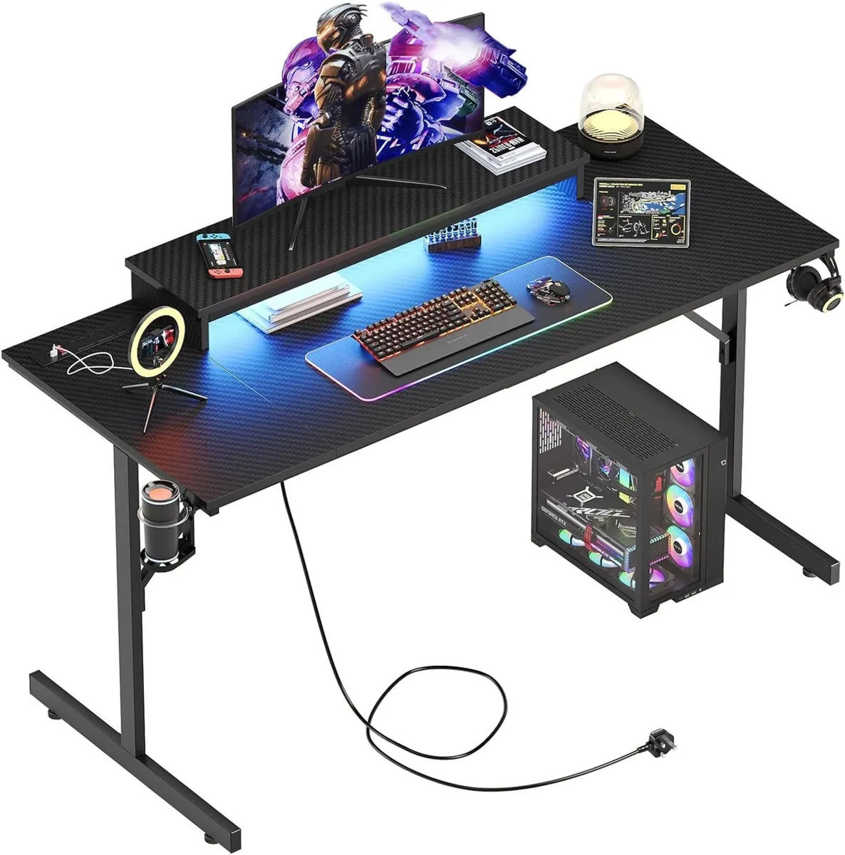 Gaming Desk 131.6 CM with Power Outlets LED Light - Image 1