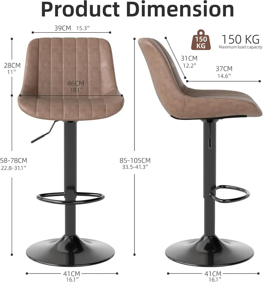 Bar Stools Set of 2 Swivel Counter Height - Image 3