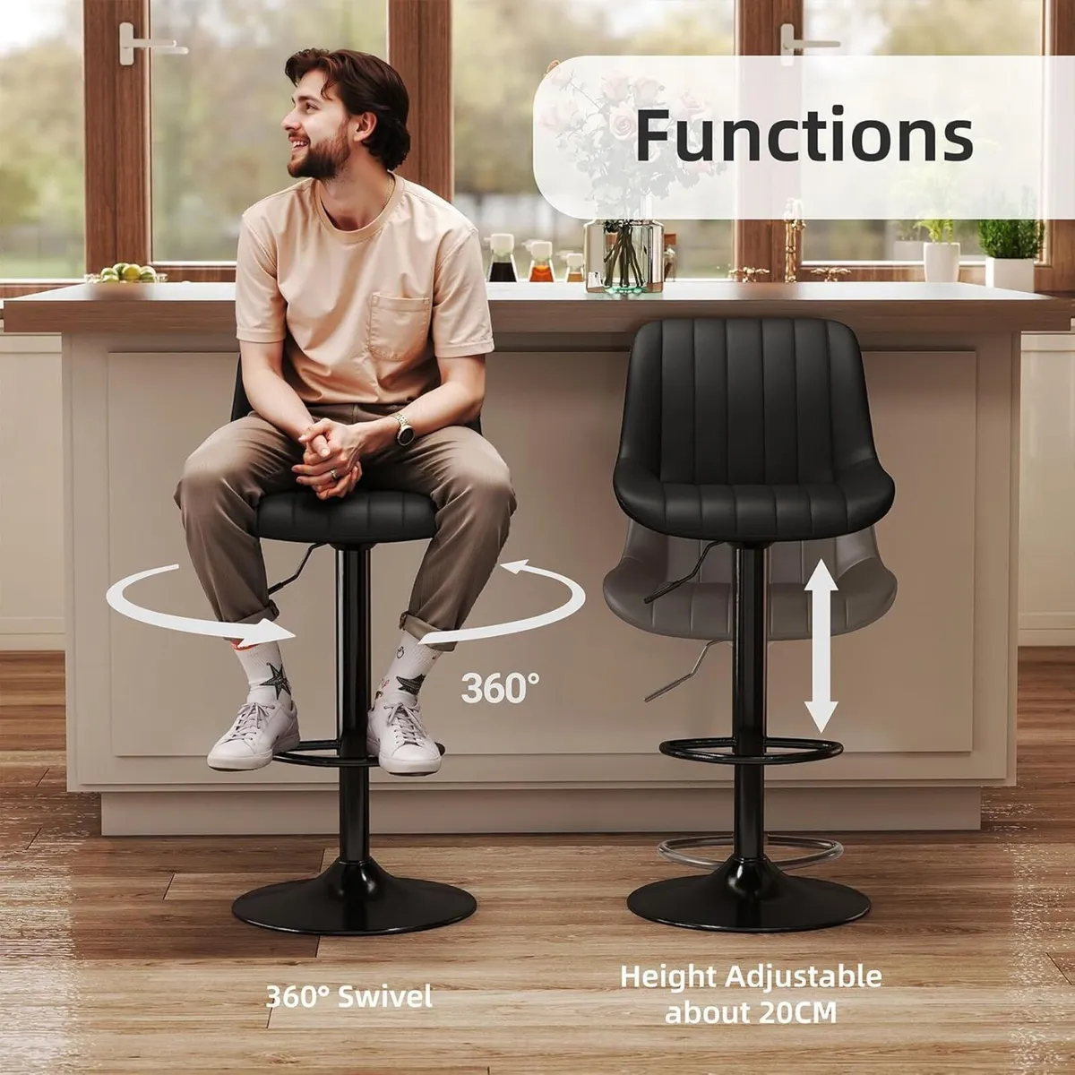 Bar Stool Swivel Counter Height Barstools with - Image 4