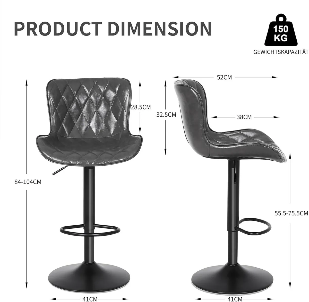 Bar Stools Set of 3 Waterproof Leather Height - Image 3