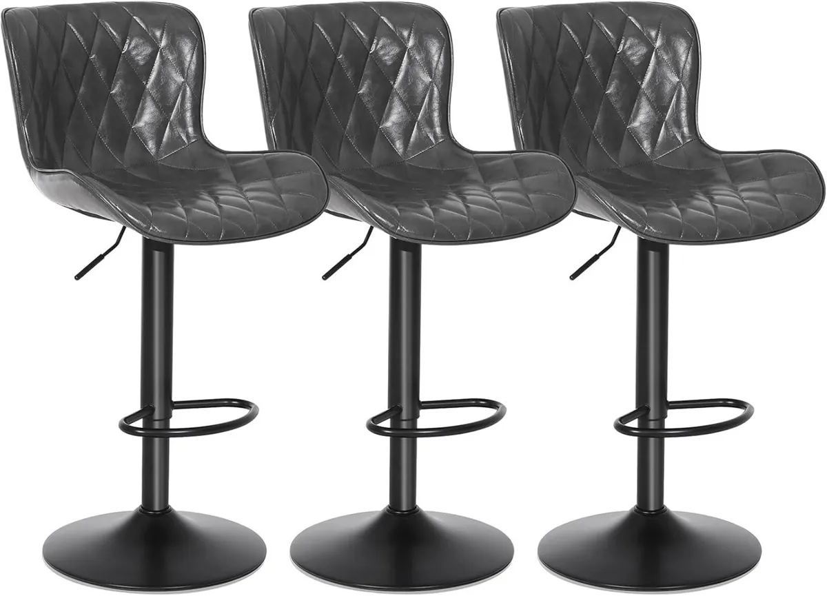 Bar Stools Set of 3 Waterproof Leather Height - Image 1