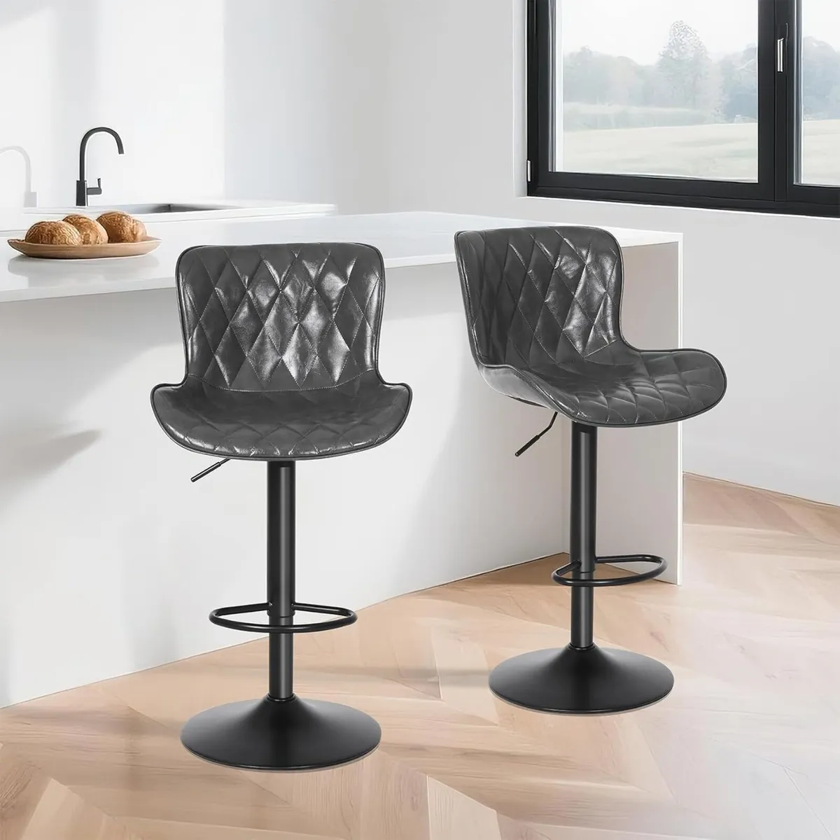 Bar Stools Set of 3 Waterproof Leather Height - Image 2