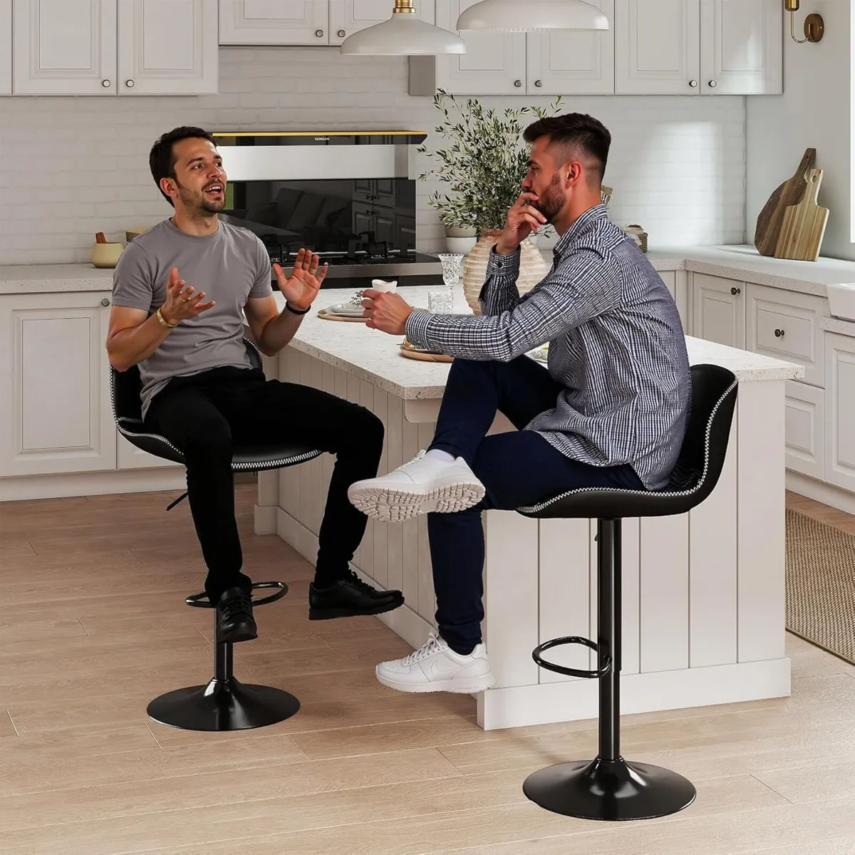 Bar Stools Set of 3 PU Leather Counter Height - Image 2