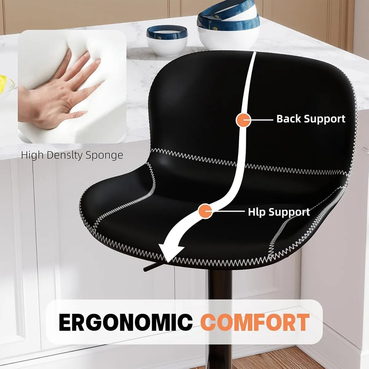 Bar Stools Set of 3 PU Leather Counter Height - Image 4