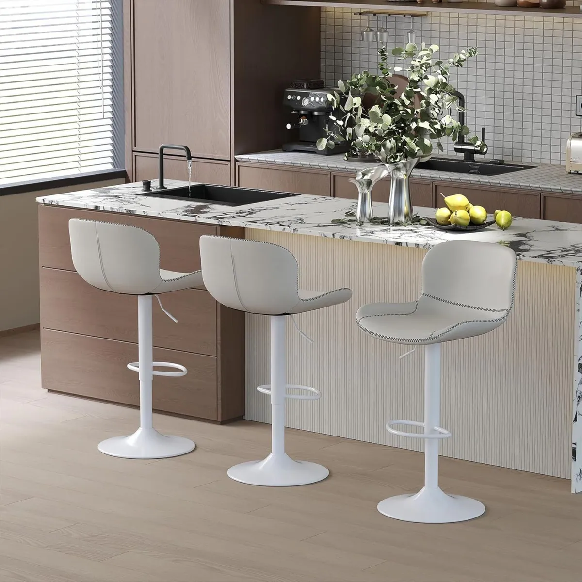 Bar Stools Set of 3 PU Leather Counter Height - Image 1