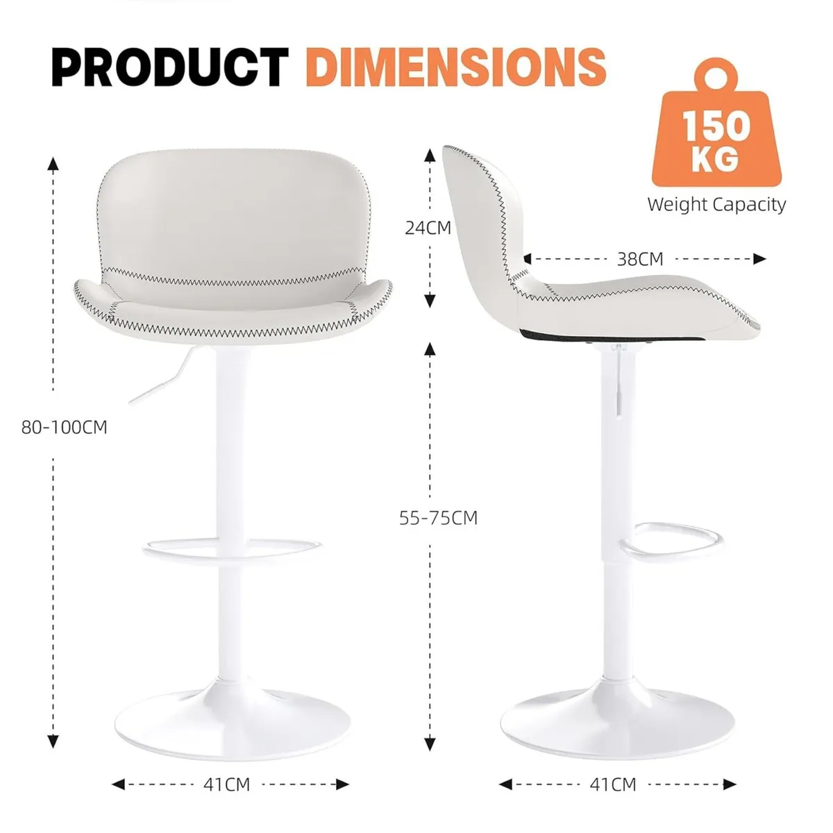 Bar Stools Set of 3 PU Leather Counter Height - Image 2