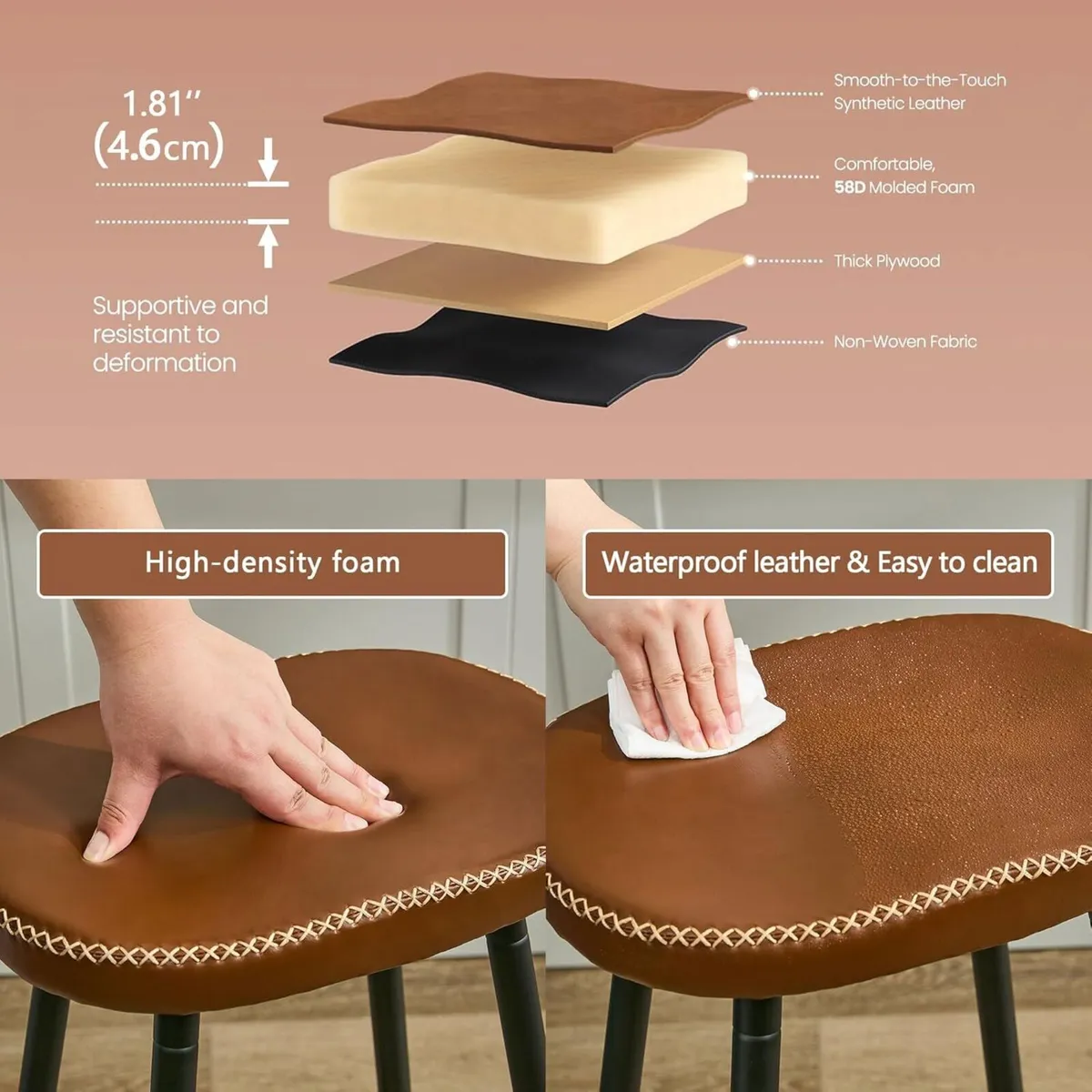 Bar Stools Set of 2 Modern 24 Counter Height - Image 4