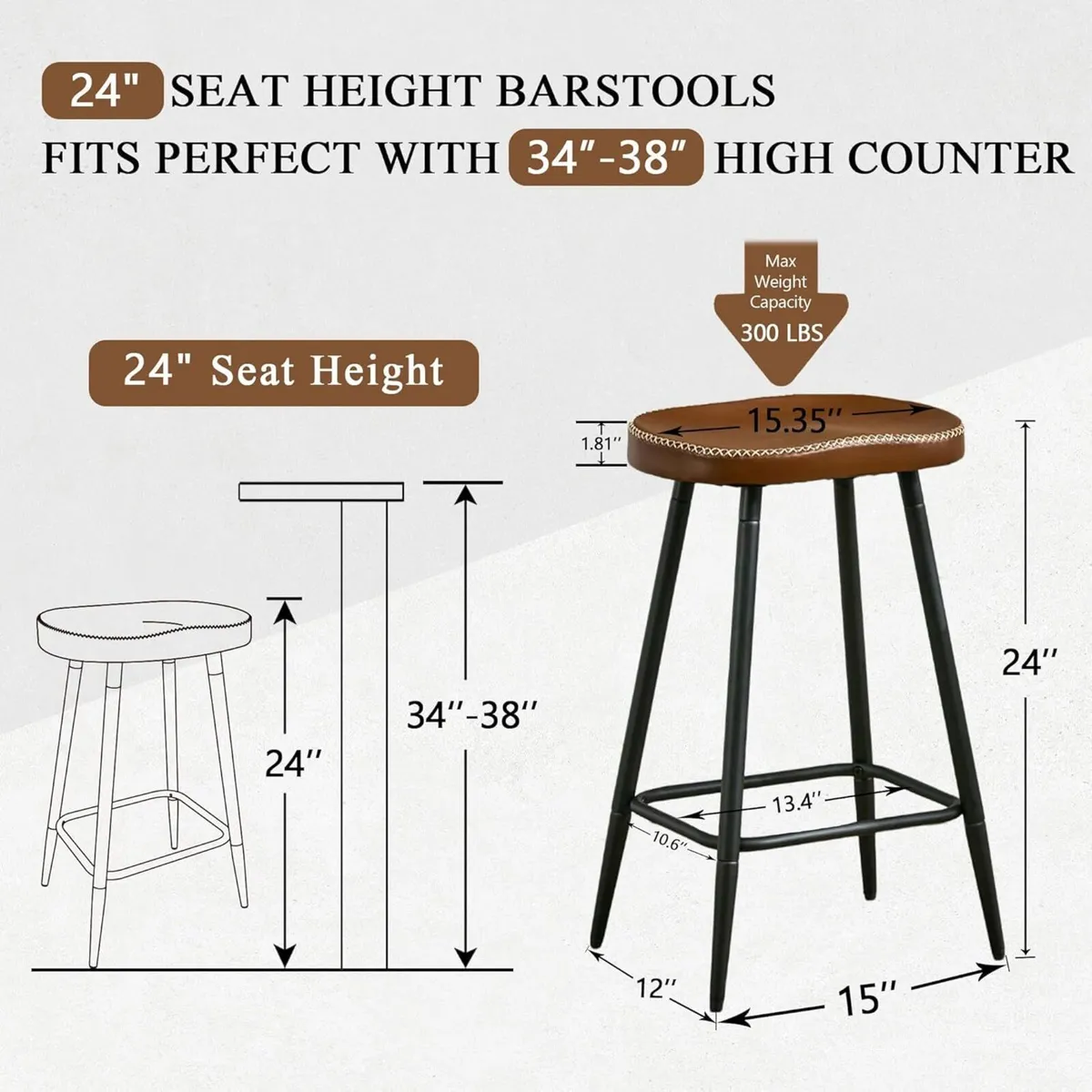 Bar Stools Set of 2 Modern 24 Counter Height - Image 2