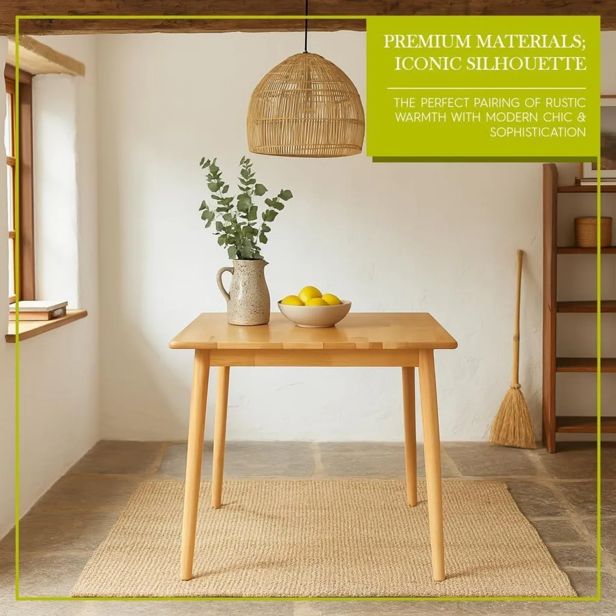 Square Wooden Dining Table - 90cm x Natural 1x 4 - Image 3