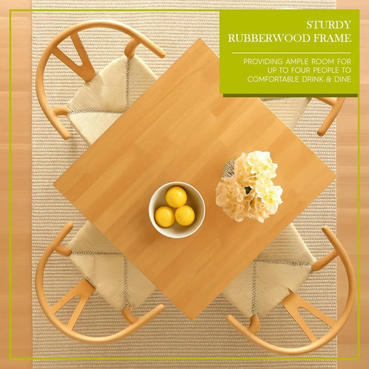 Square Wooden Dining Table - 90cm x Natural 1x 4 - Image 4