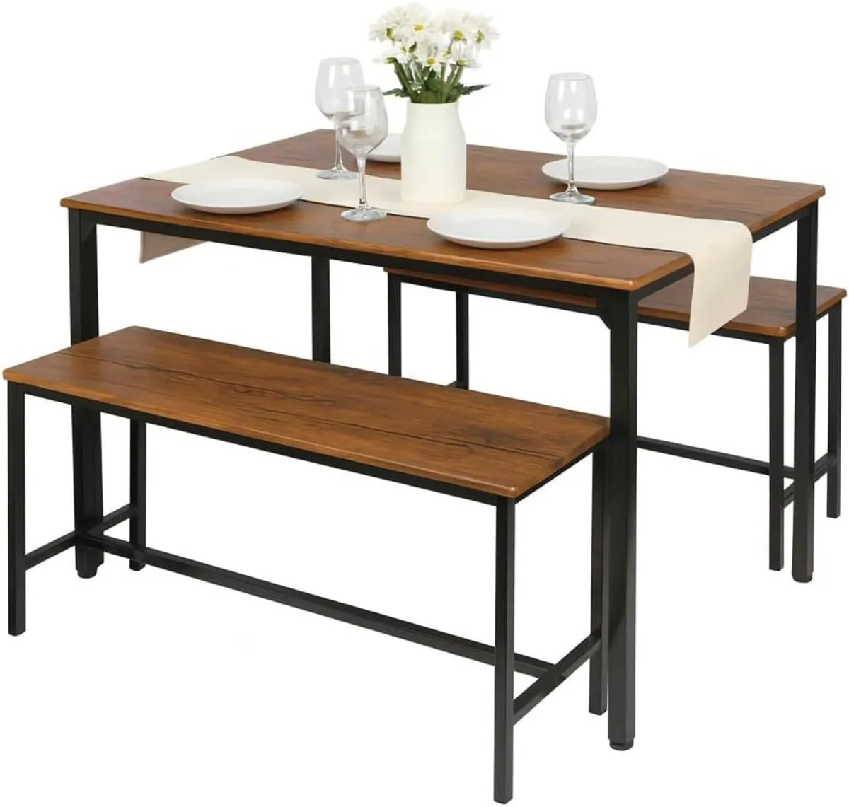 4 Seater Compact Dining Set - Brown Black Table - Image 1