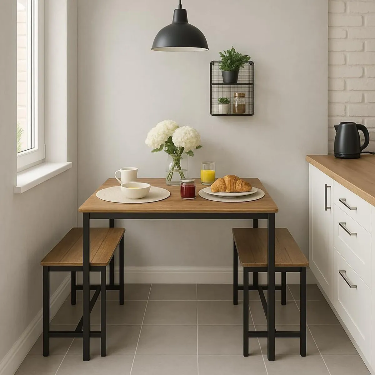 4 Seater Compact Dining Set - Brown Black Table - Image 2