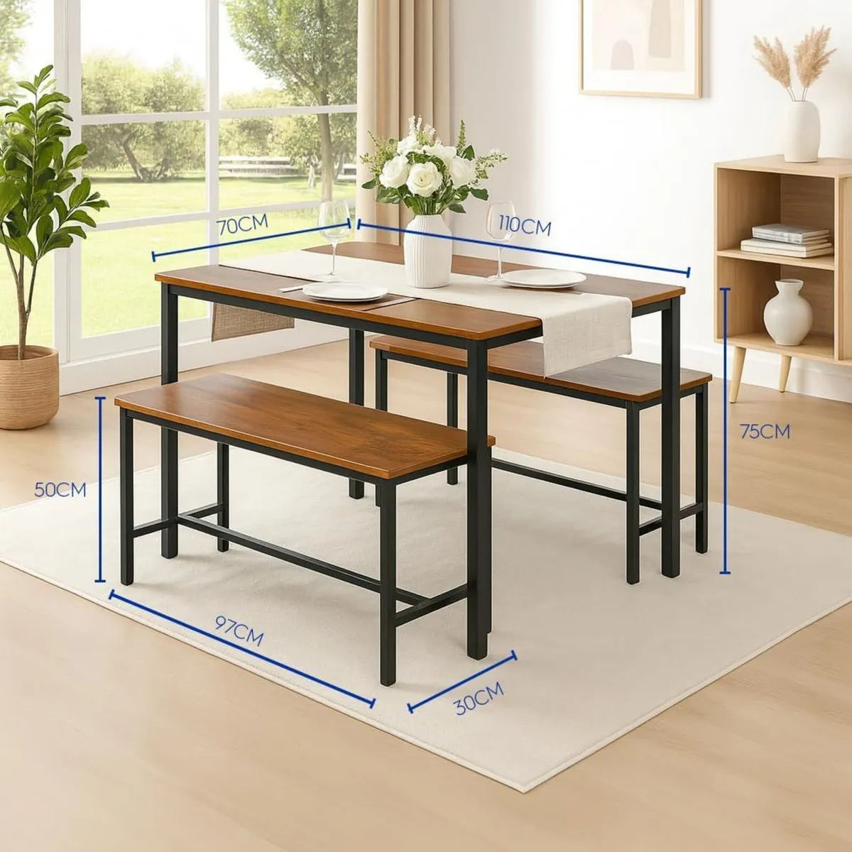 4 Seater Compact Dining Set - Brown Black Table - Image 3