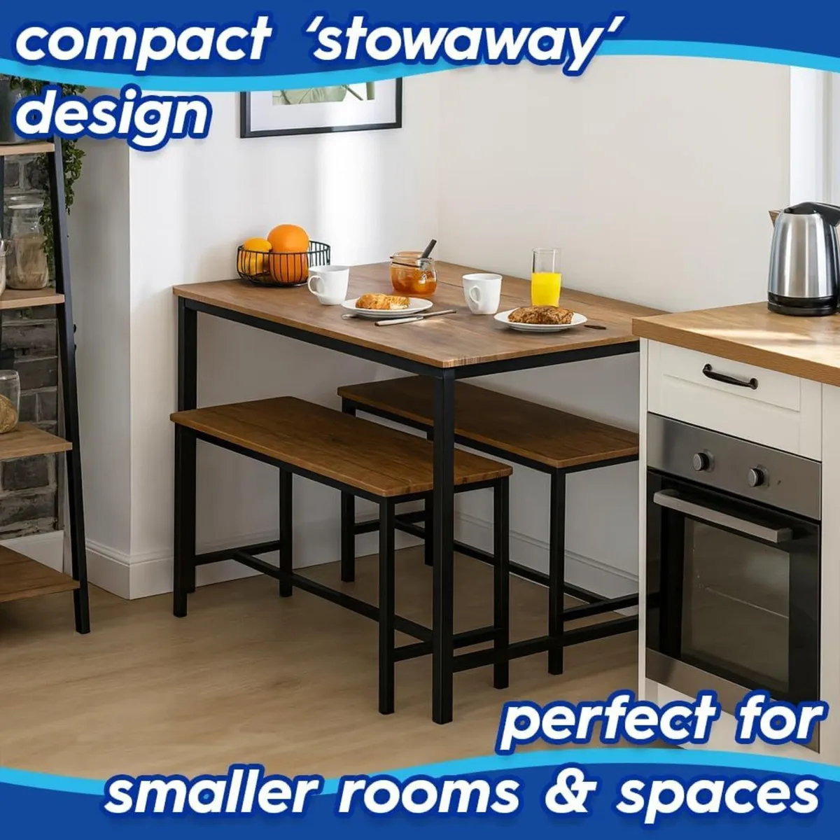 4 Seater Compact Dining Set - Brown Black Table - Image 4