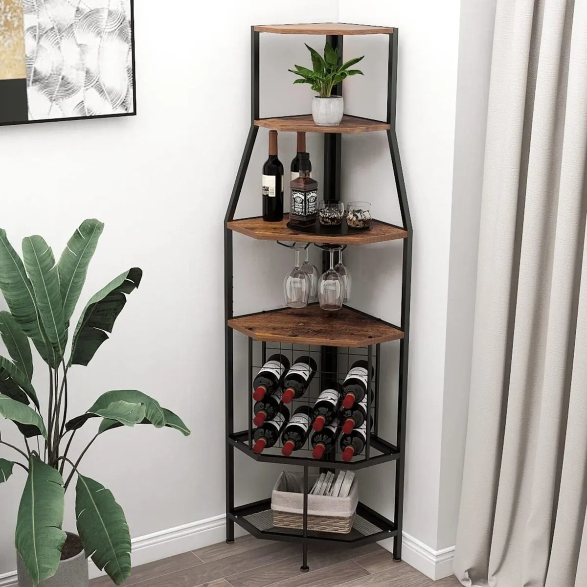 Freestanding Corner Wine Rack 5-Tier Holder - Image 1