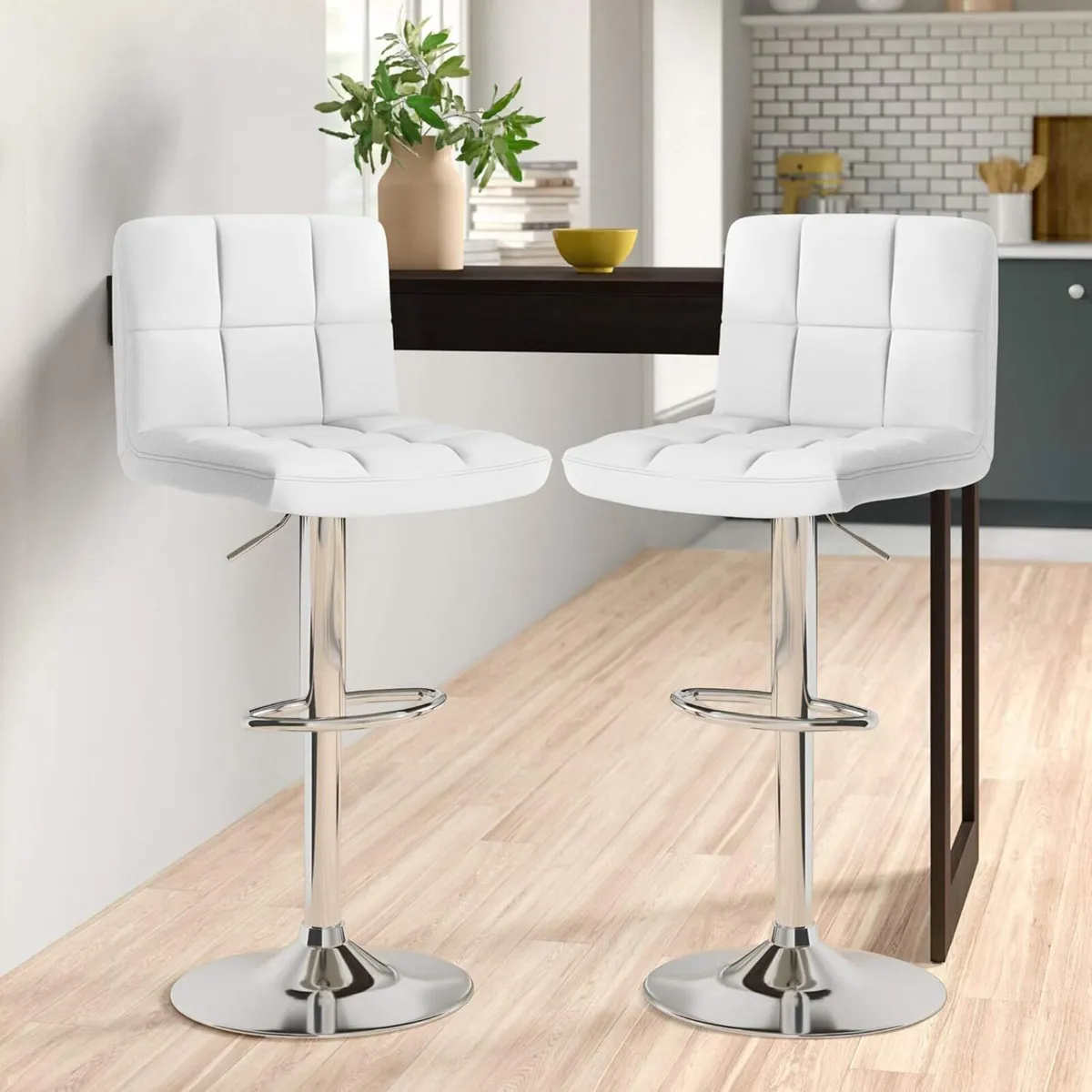 2X Chrome Gas Lift Swivel Faux Leather Kitchen - Image 2