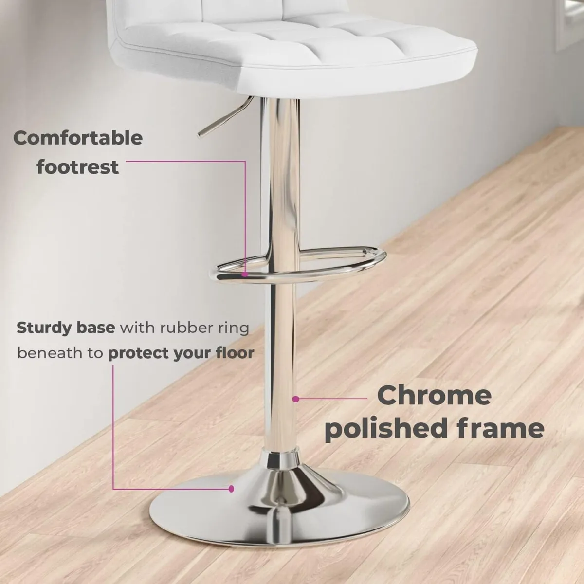 2X Chrome Gas Lift Swivel Faux Leather Kitchen - Image 4