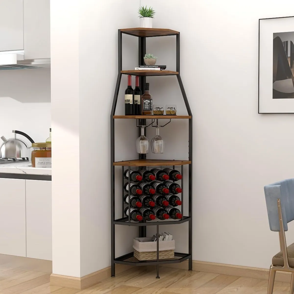 Freestanding Corner Wine Rack 5-Tier Holder - Image 3