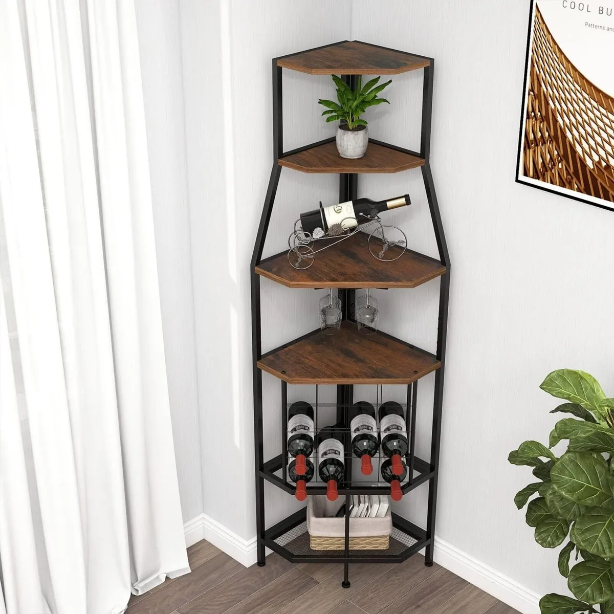 Freestanding Corner Wine Rack 5-Tier Holder - Image 4