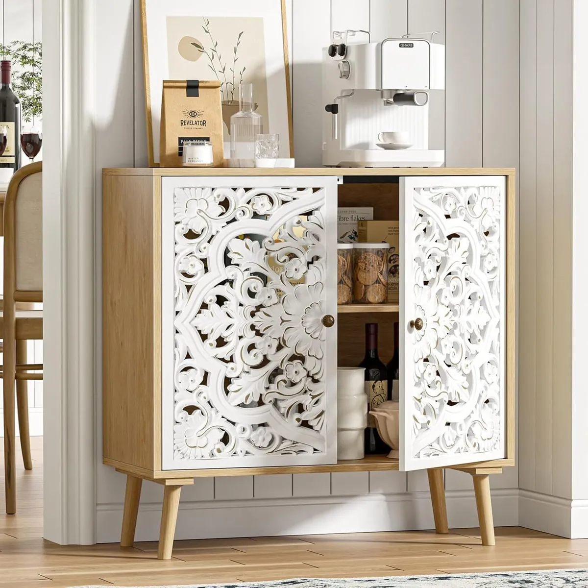 Accent Cabinet with 2 Doors Carved Decorative - Image 2