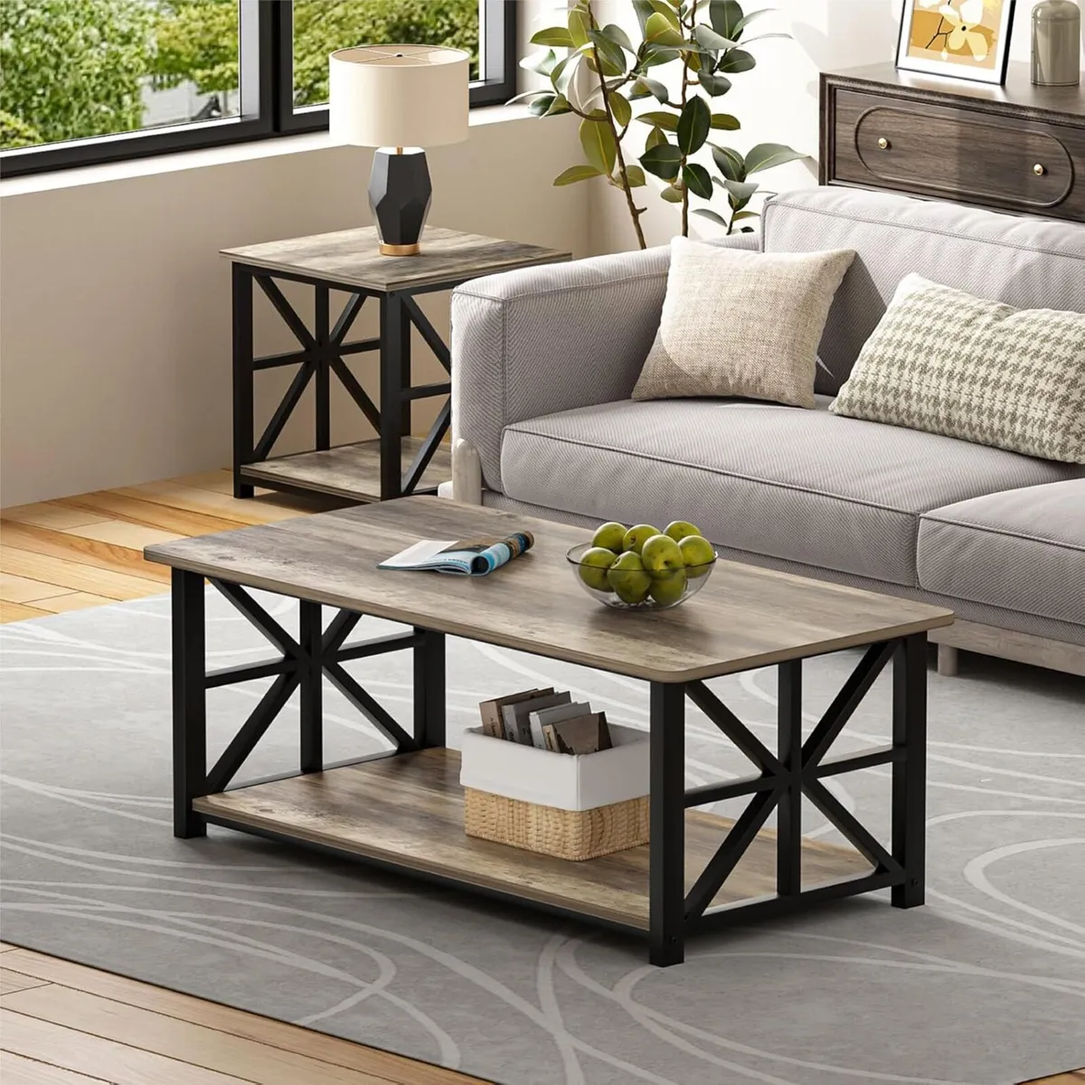 Modern Coffee Table with 2-Tier Storage Wooden - Image 2