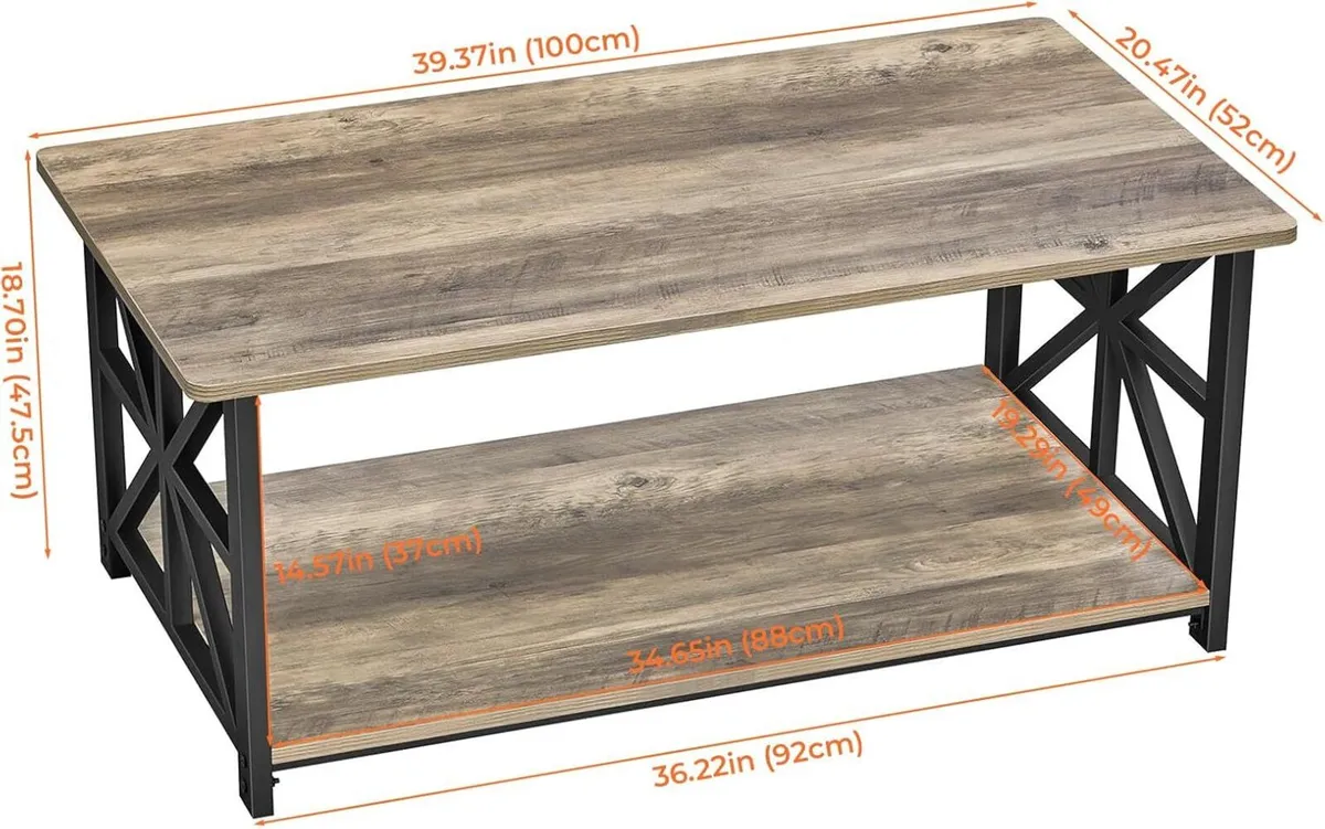 Modern Coffee Table with 2-Tier Storage Wooden - Image 3