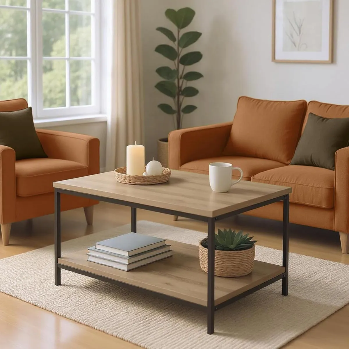 Coffee Table Rectangular with Bottom Shelf Living - Image 2