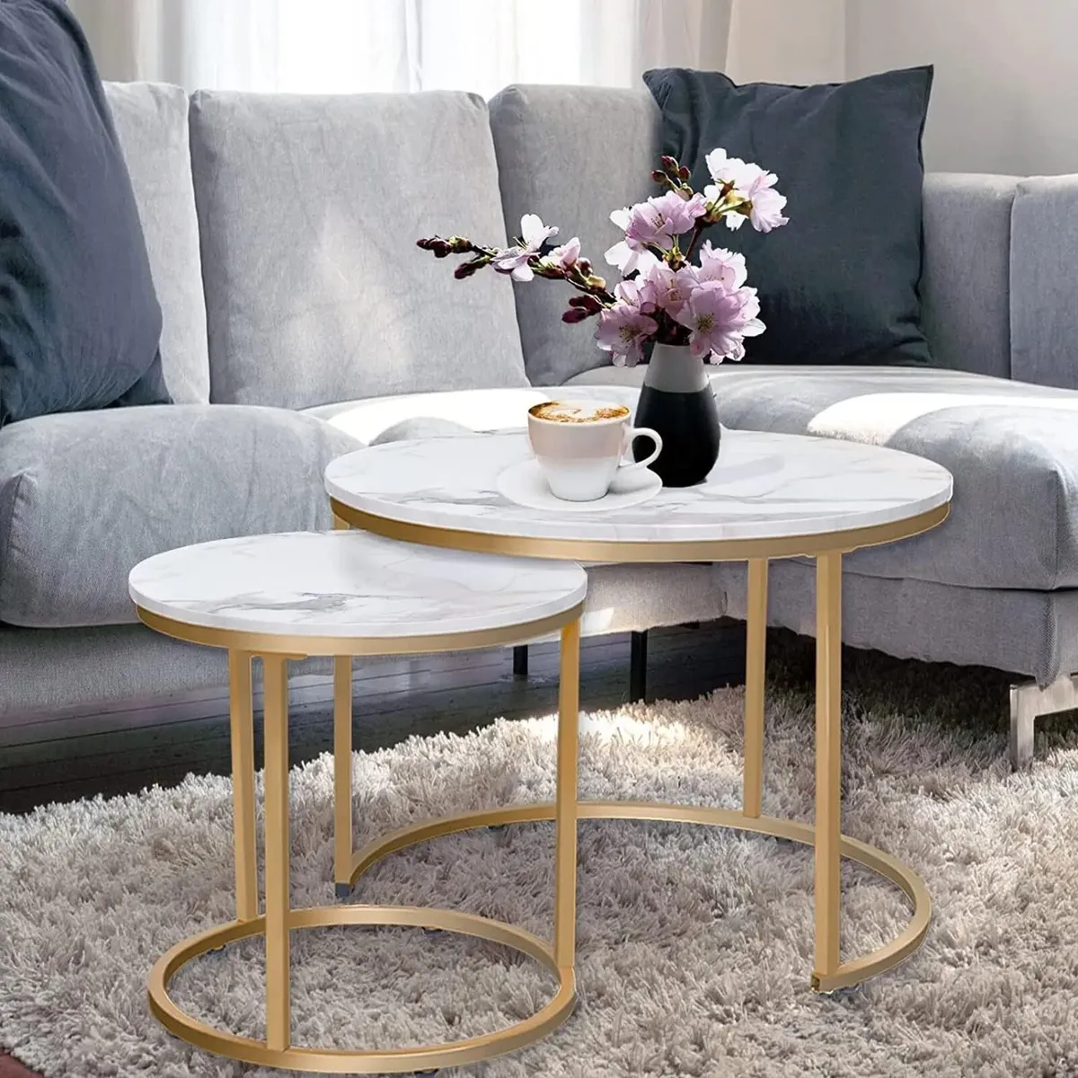 Round Coffee Tables Removable Set of 2 End Table - Image 1