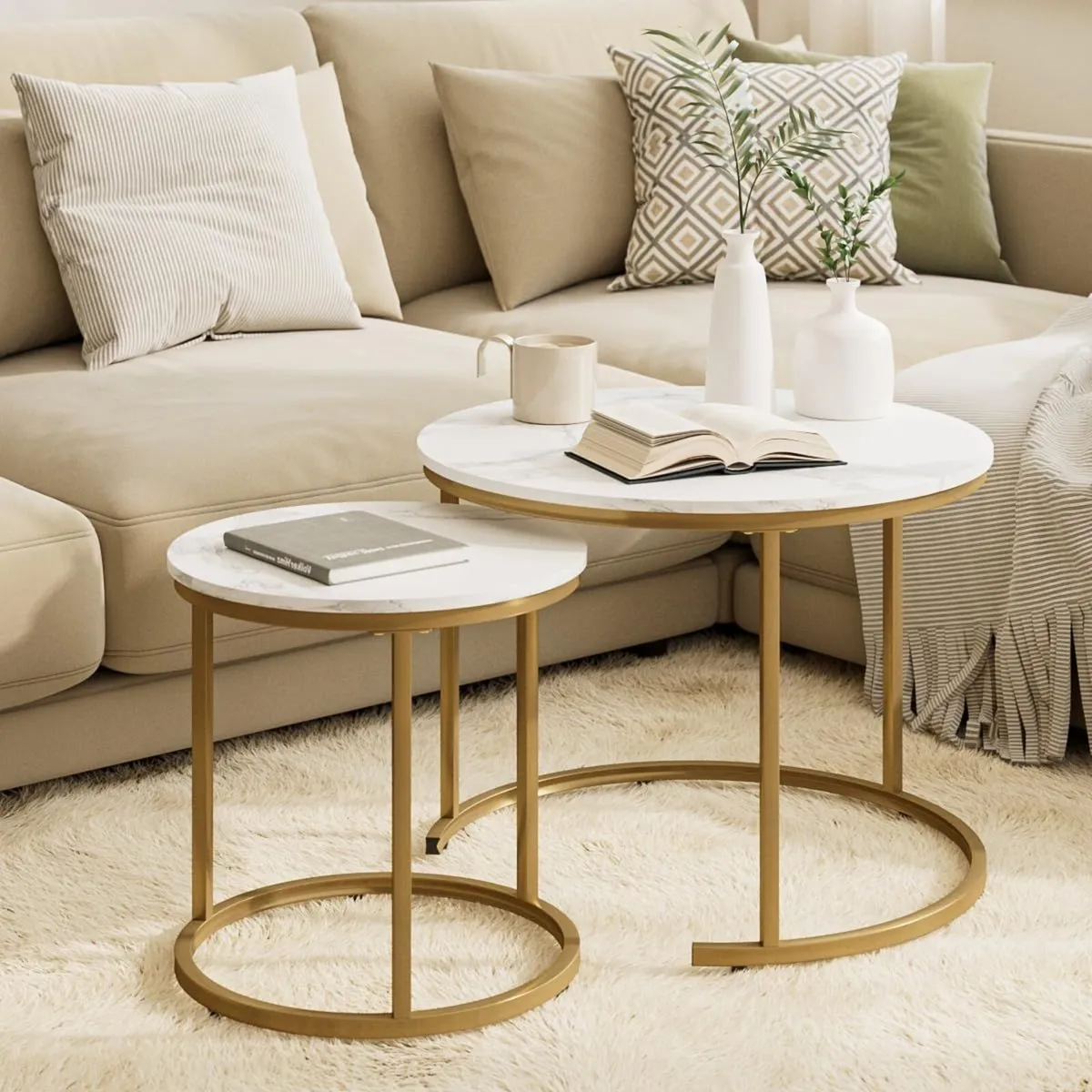 Round Coffee Tables Removable Set of 2 End Table - Image 3