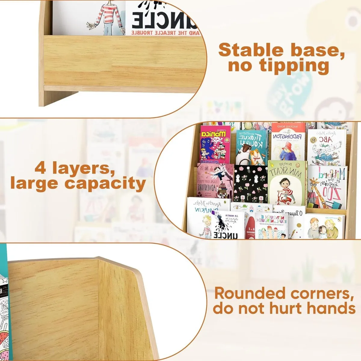 Kid Bookshelf 4 Tier Kids Bookcase Wooden - Image 4