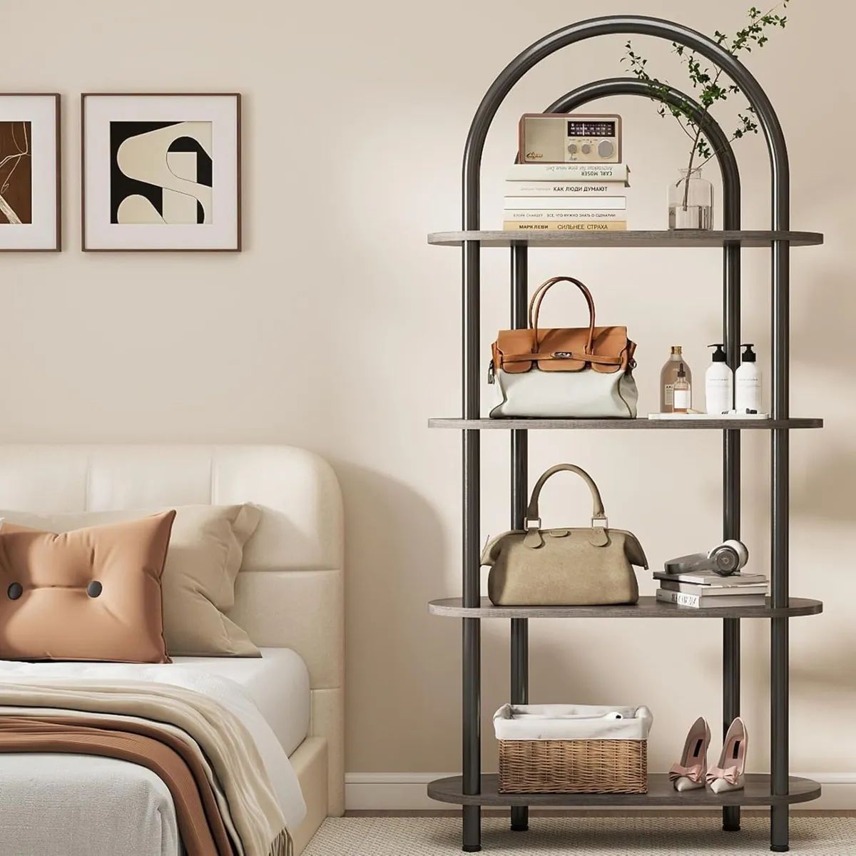 4-Tier Arched Bookshelf Bookcase with Metal Frame - Image 3