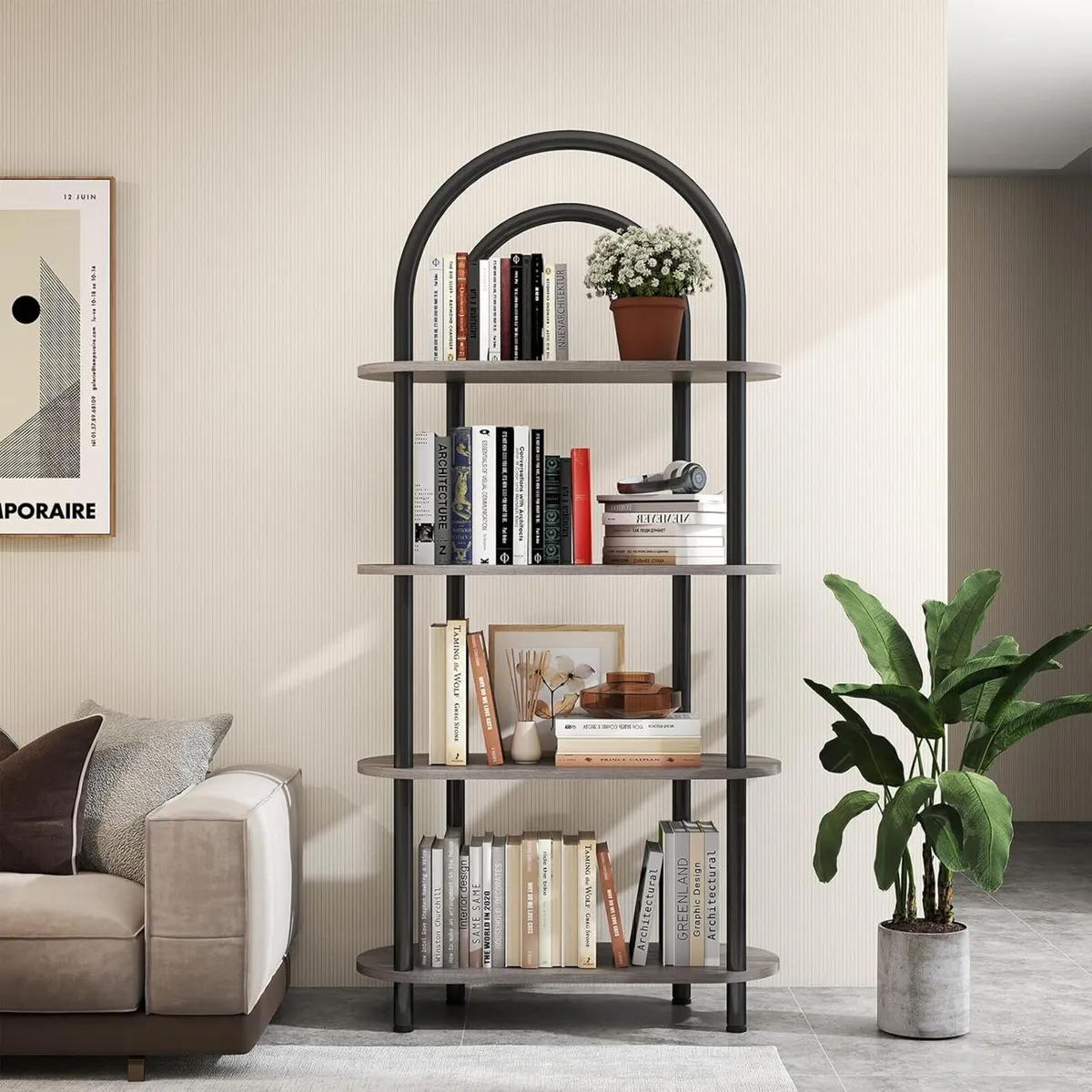 4-Tier Arched Bookshelf Bookcase with Metal Frame - Image 1