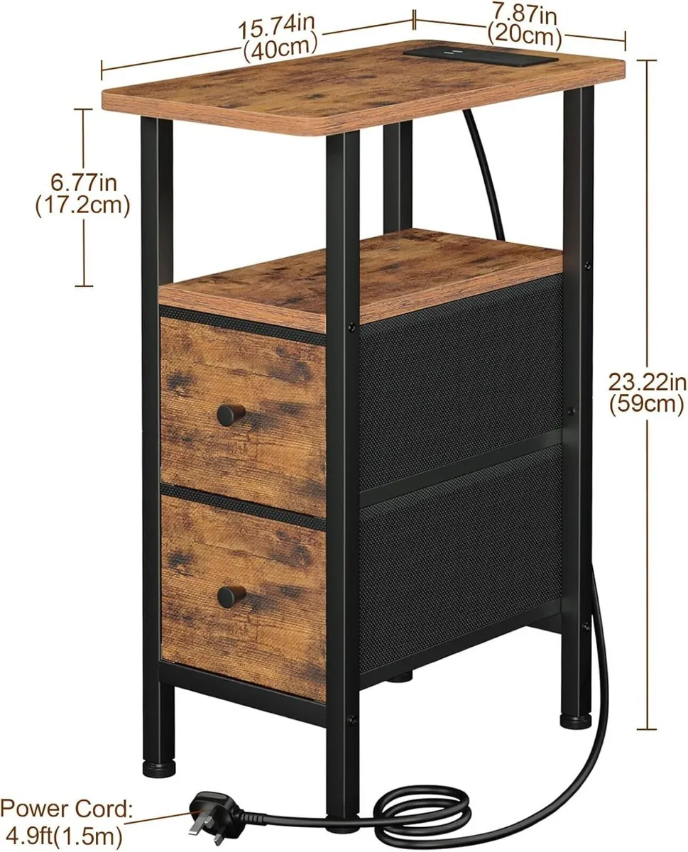 Slim Bedside Table Set of 2 with Charging Station - Image 3