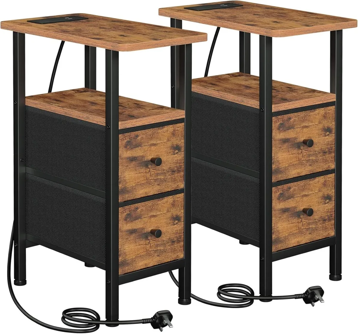 Slim Bedside Table Set of 2 with Charging Station - Image 1