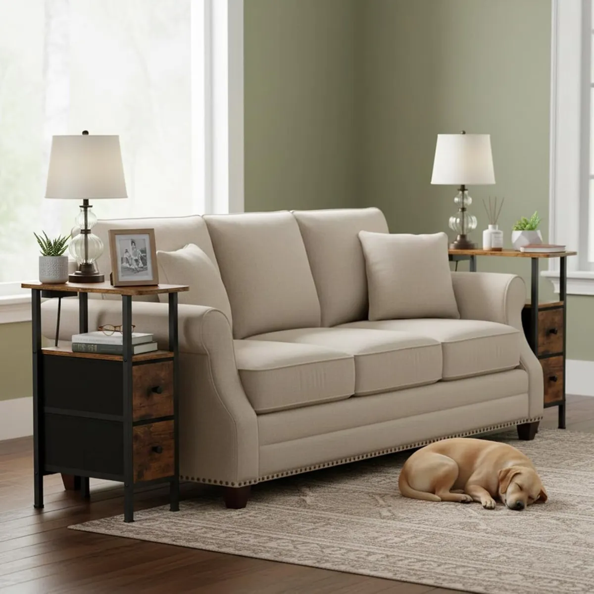 Slim Bedside Table Set of 2 with Charging Station - Image 2