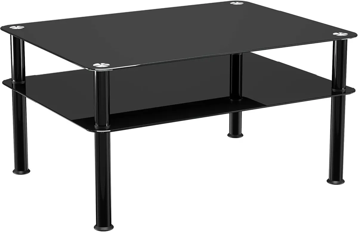 Black Glass Coffee Table - Large side with shelf - Image 1