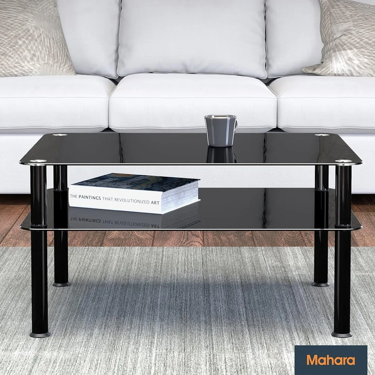 Black Glass Coffee Table - Large side with shelf - Image 2