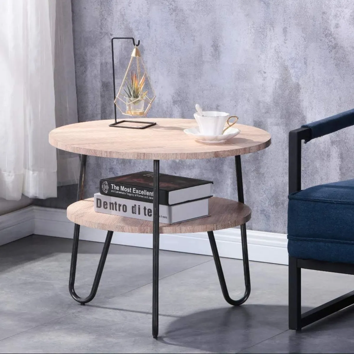 Round Coffee Table Modern Side with 2 Tier - Image 1