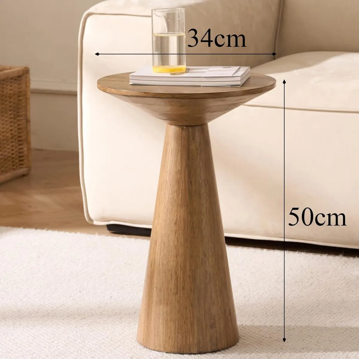 Round Side Table Made of Solid Wood Tapered Base - Image 2