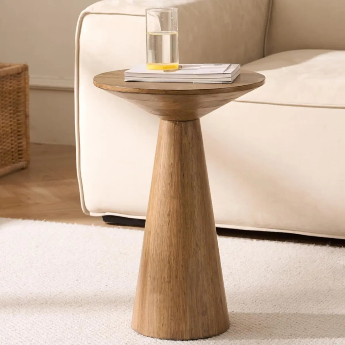 Round Side Table Made of Solid Wood Tapered Base - Image 1