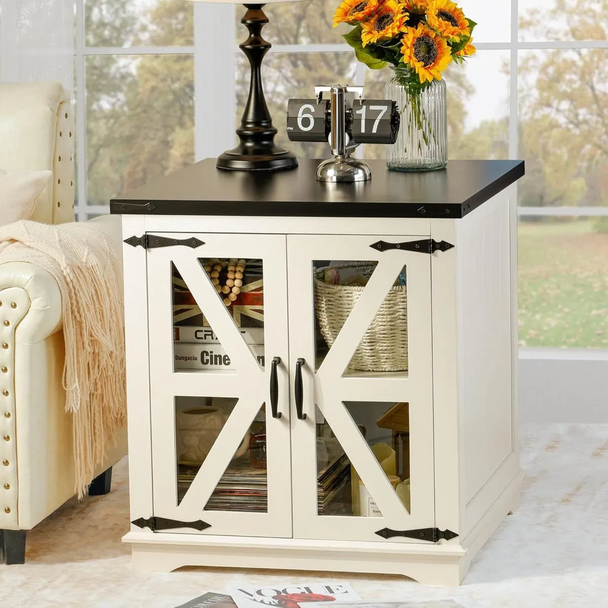 Rustic Wood End Table 24 inches Square Nightstand - Image 3