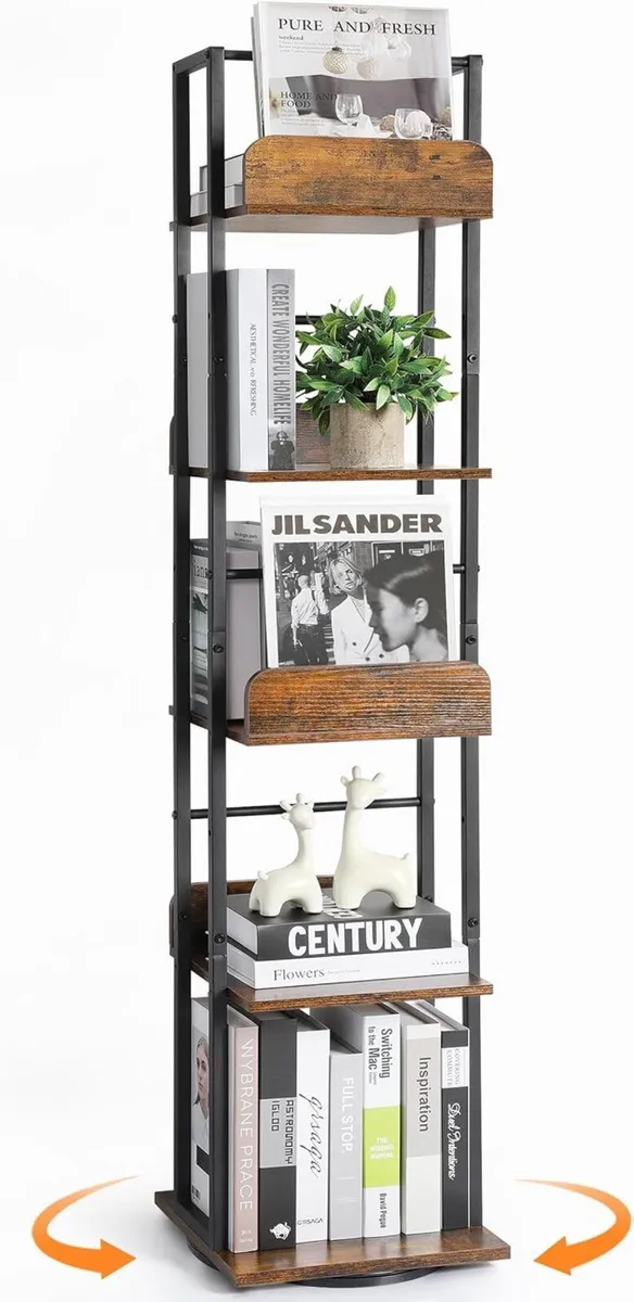 5-Tier Rotating Bookshelf Corner Bookshelves - Image 1