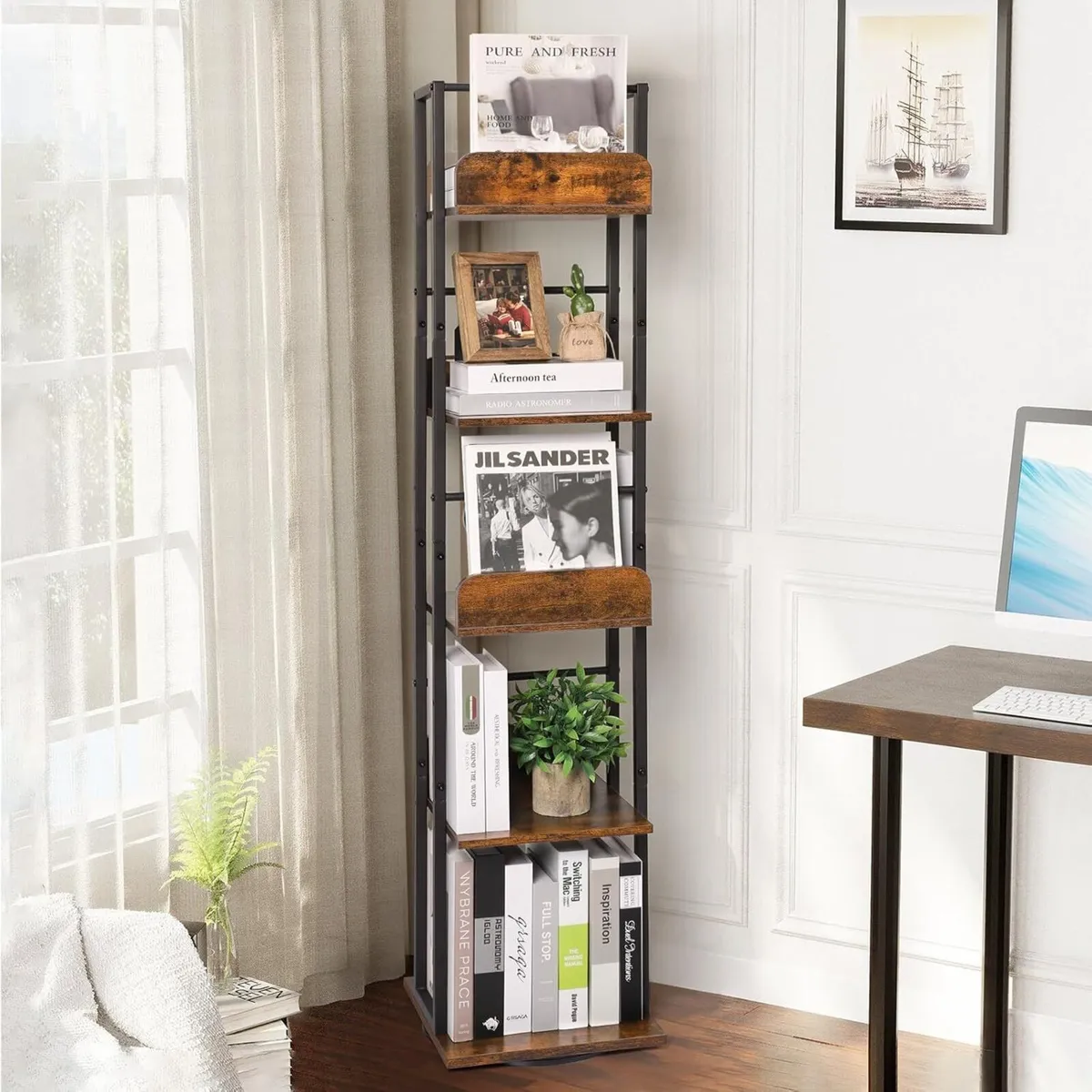 5-Tier Rotating Bookshelf Corner Bookshelves - Image 2