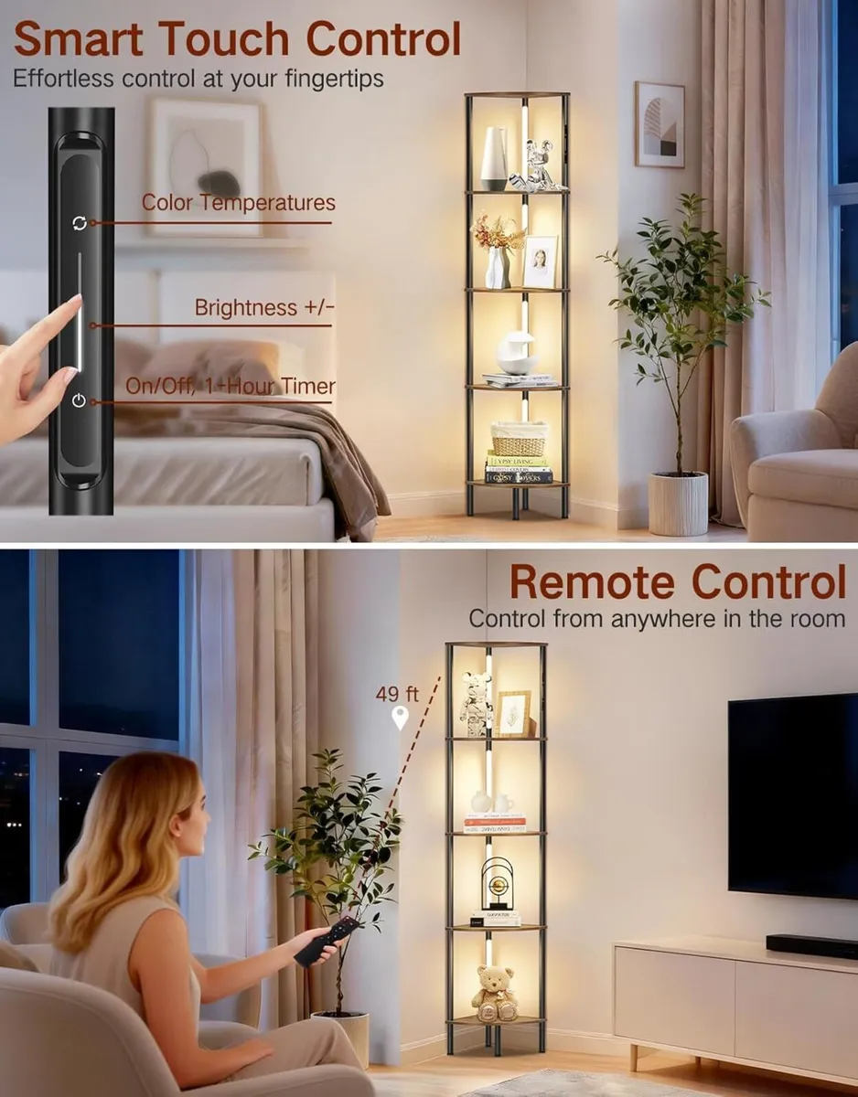 Floor Lamp with Shelves Touch Remote Control - Image 3