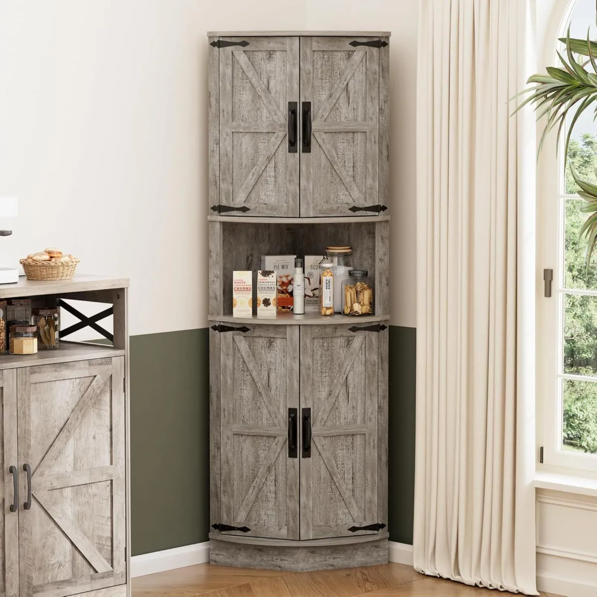 165cm Tall Corner Storage Cabinet with Barn Doors - Image 1