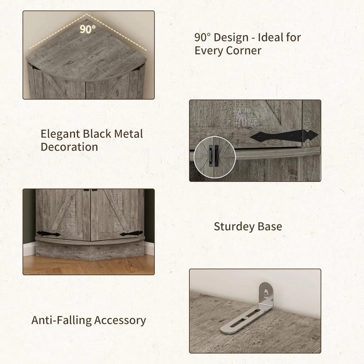 165cm Tall Corner Storage Cabinet with Barn Doors - Image 3