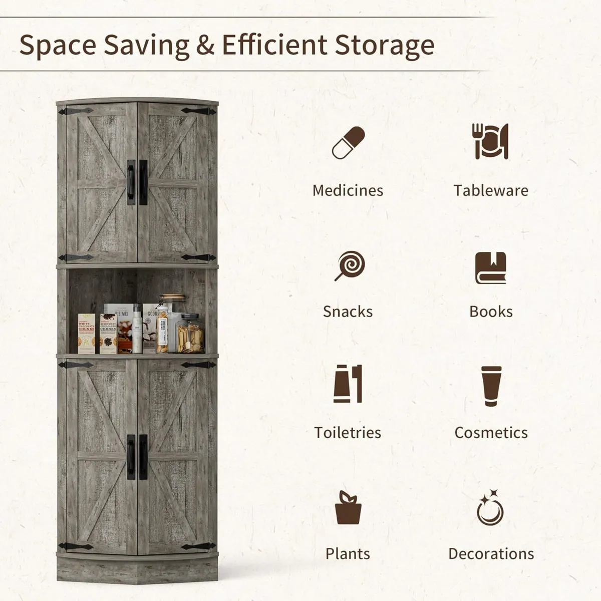 165cm Tall Corner Storage Cabinet with Barn Doors - Image 4