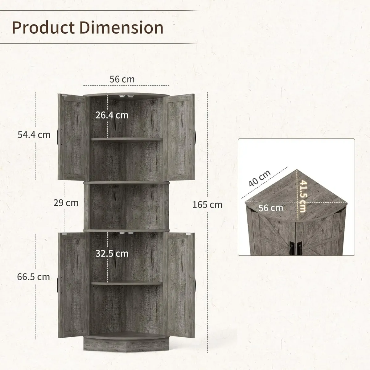 165cm Tall Corner Storage Cabinet with Barn Doors - Image 2