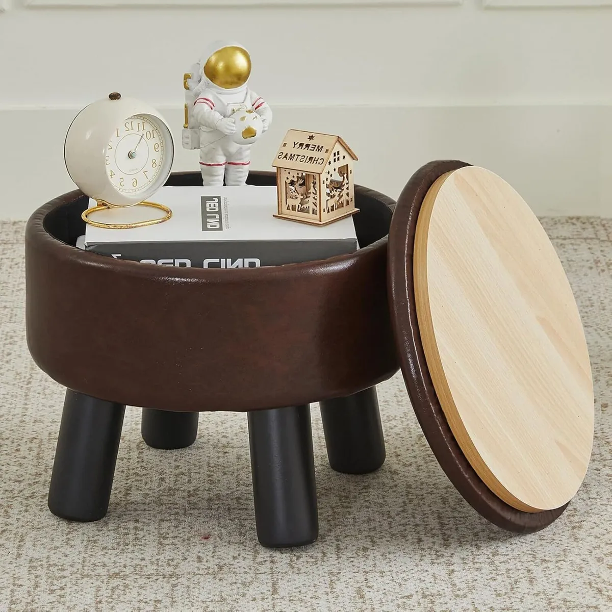 Small Foot Stool Ottoman with Storage Faux - Image 1