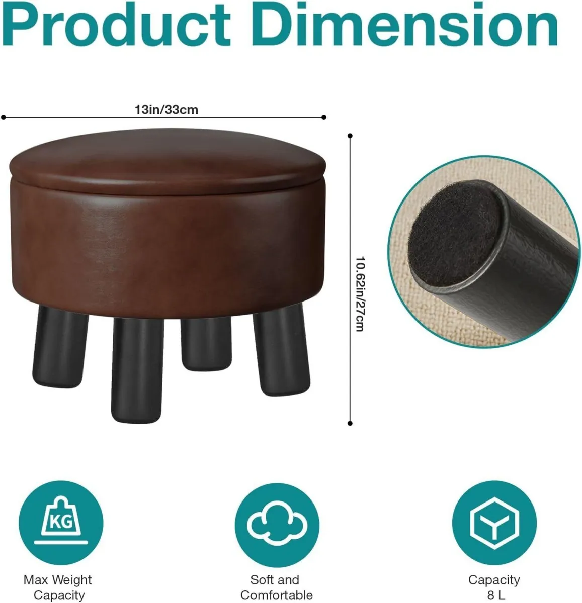 Small Foot Stool Ottoman with Storage Faux - Image 2